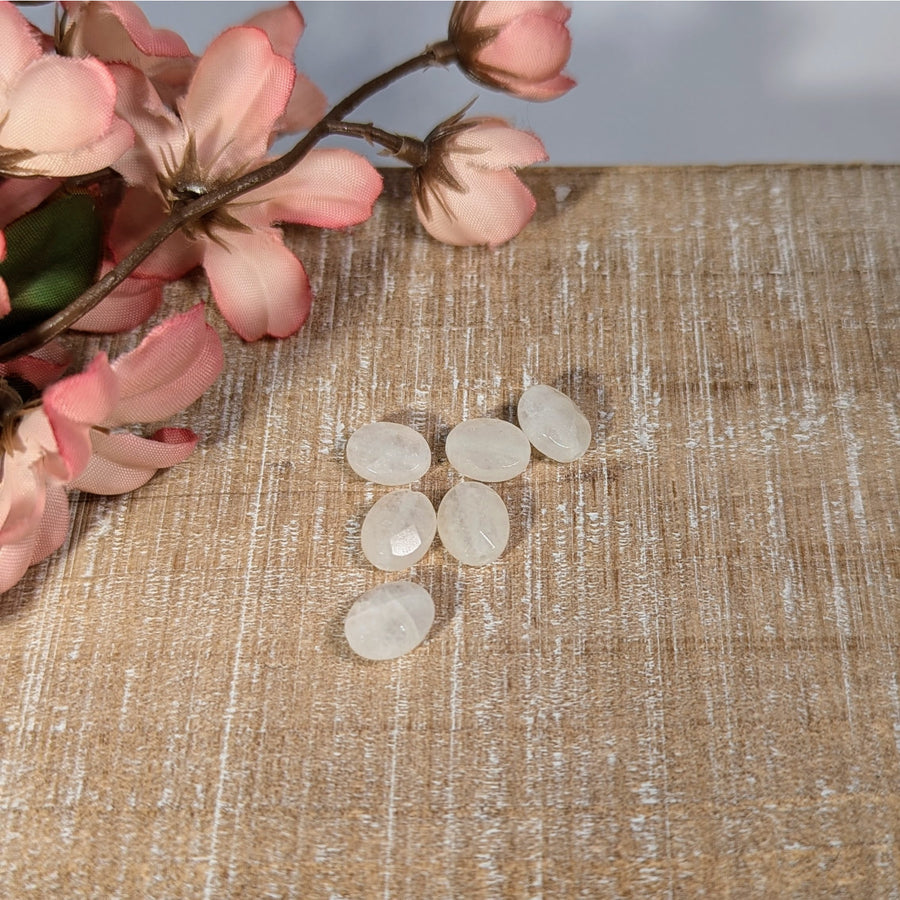 White Jade Faceted 10mm Oval Beads Parcel of 6 #BC0692