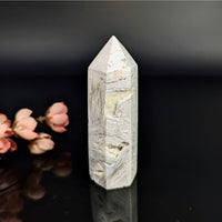 White Lace Agate 3.1’’ Tower Crystal with Golden Inclusions