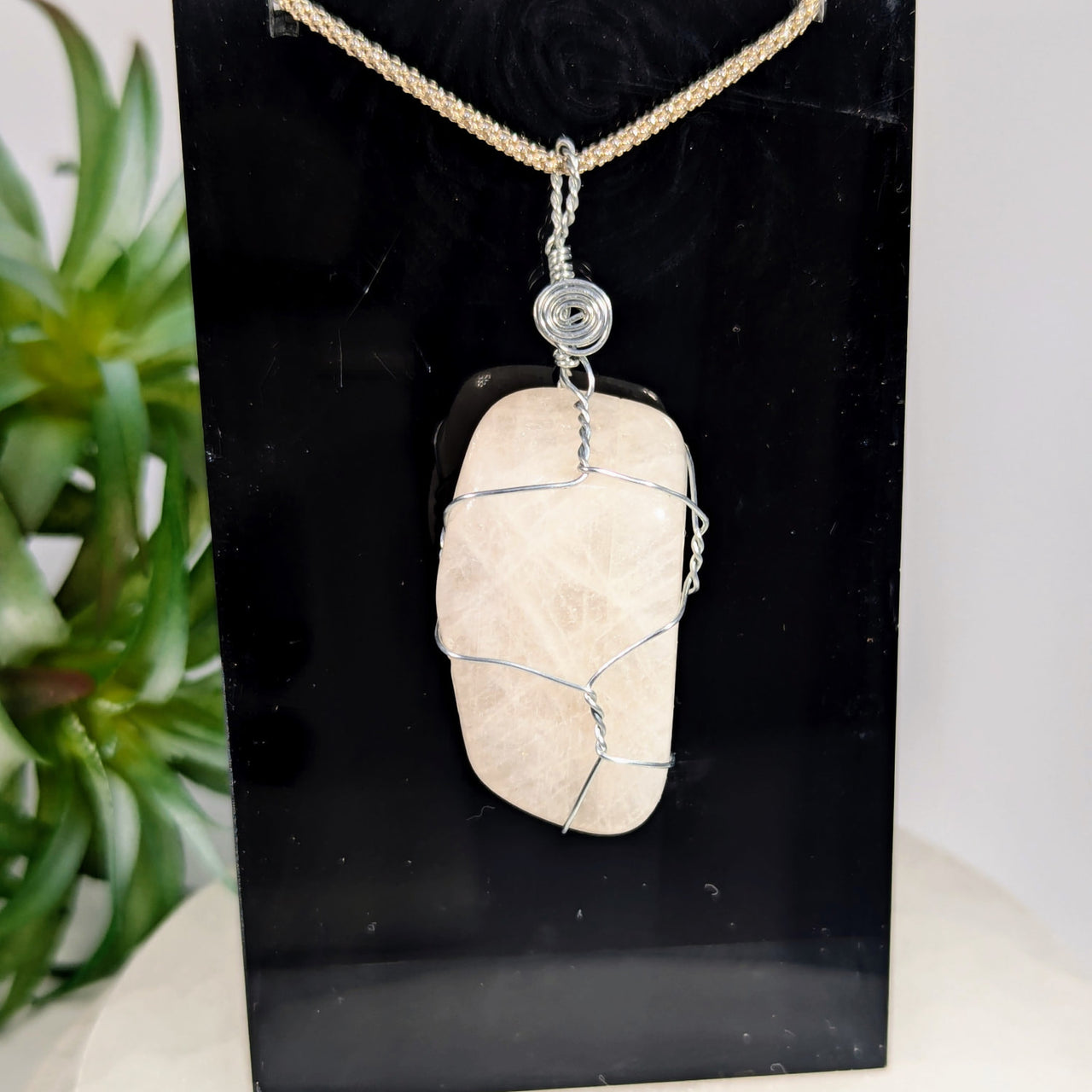 White Moonstone 1.4’’ Wire Wrap Pendant #LV9051 - $32