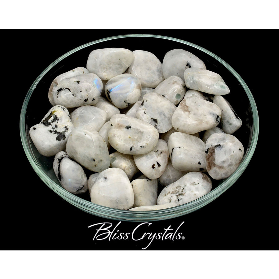 1 White MOONSTONE Tumbled Stone w Black Tourmaline aka 