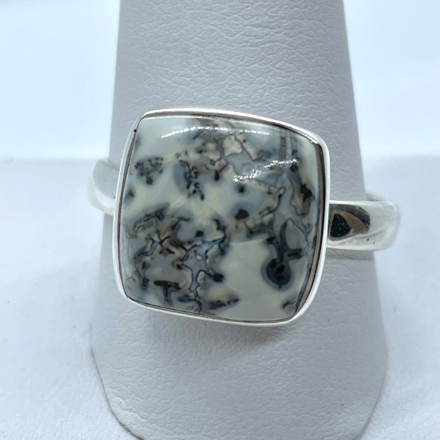 White Mosaic Jasper S.S Ring #J708 - Size: 12 - $100