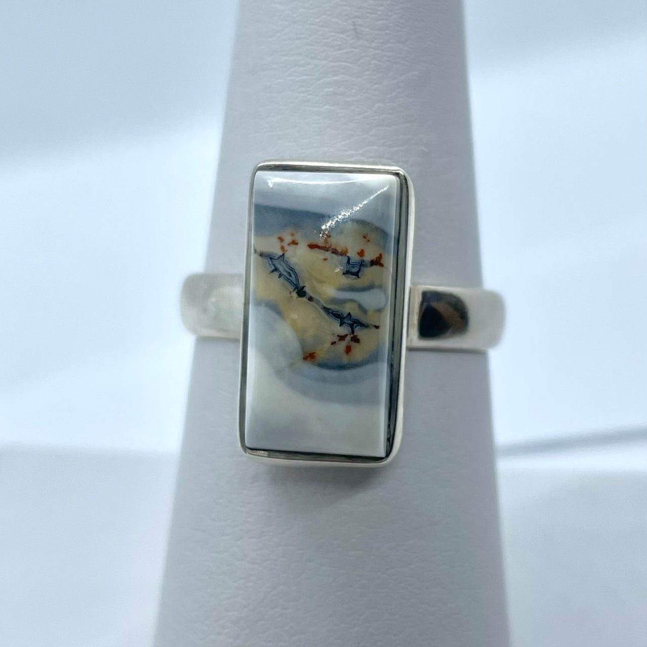 White Mosaic Jasper S.S Ring #J708 - Size: 7 - $112