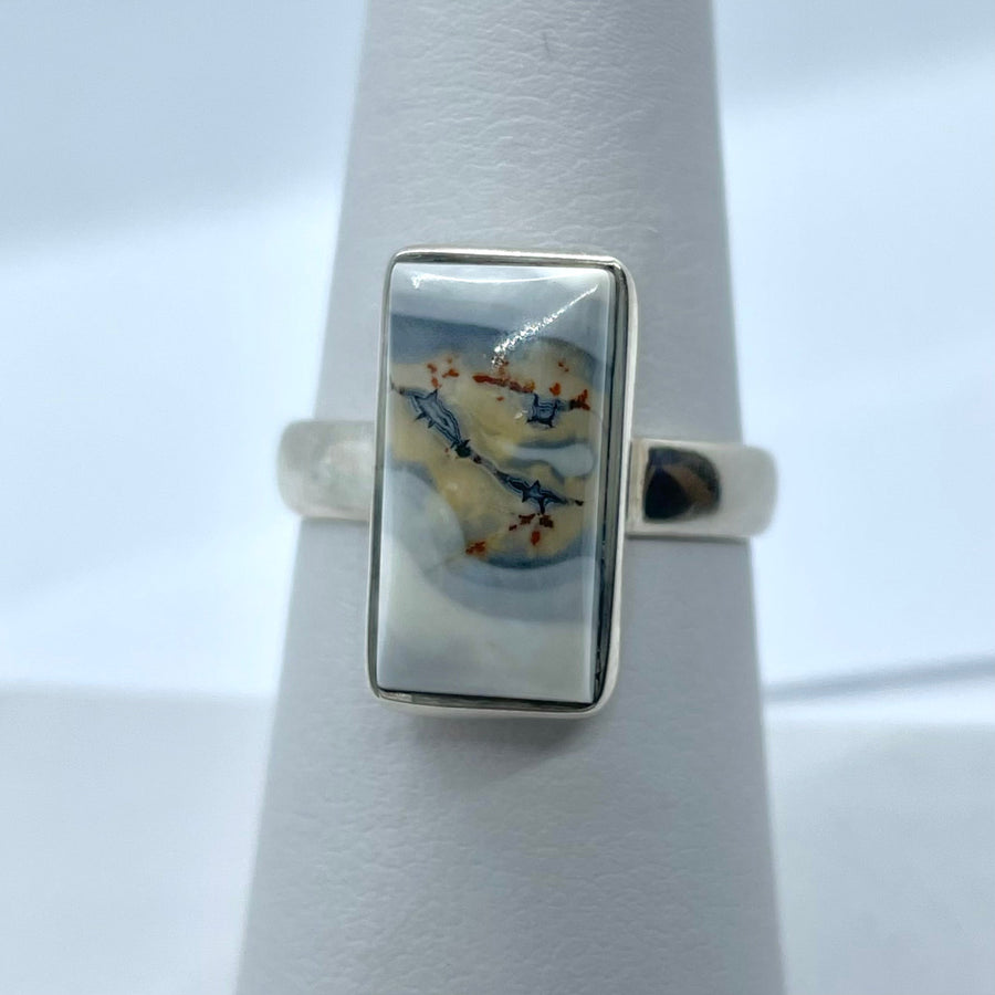 White Mosaic Jasper S.S Ring #J708 - Size: 7 - $112