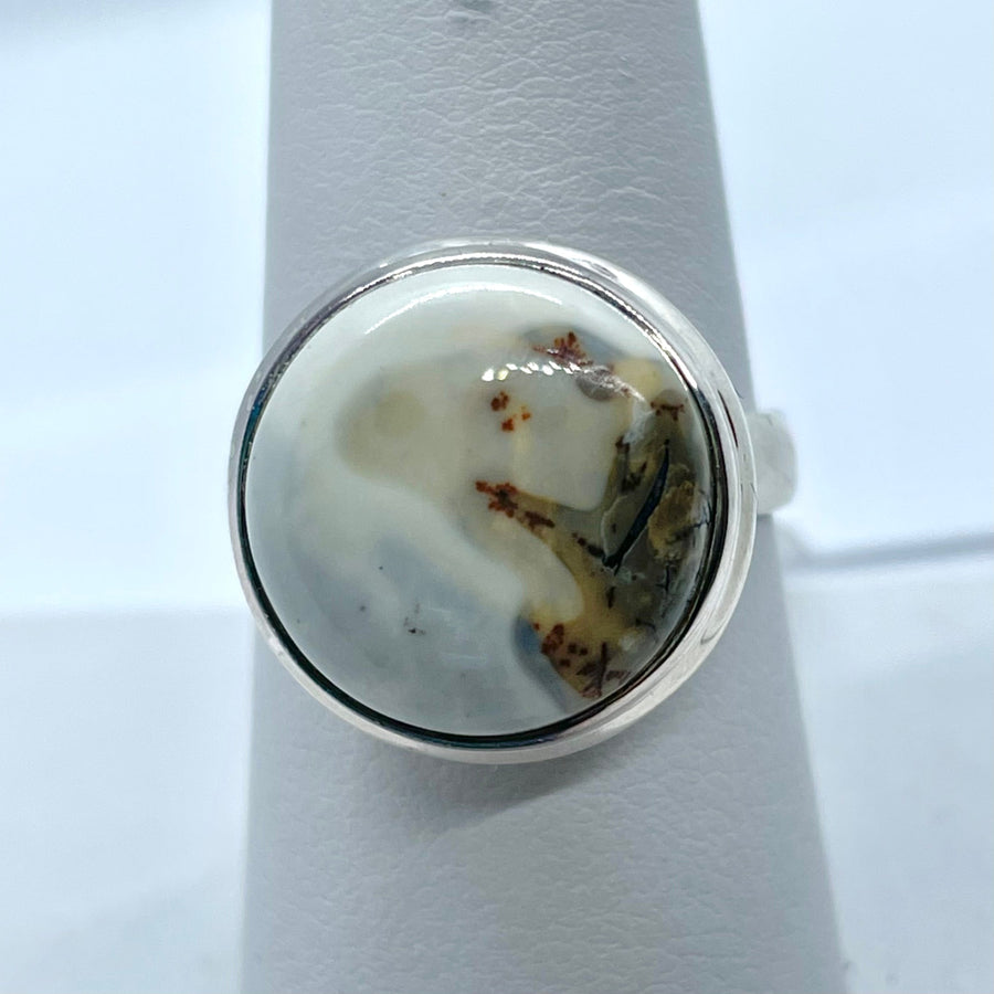 White Mosaic Jasper S.S Ring #J708 - Size: 8 - $89