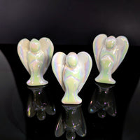 Three iridescent White Quartz Aura 2’’ angel figurines #BC0152