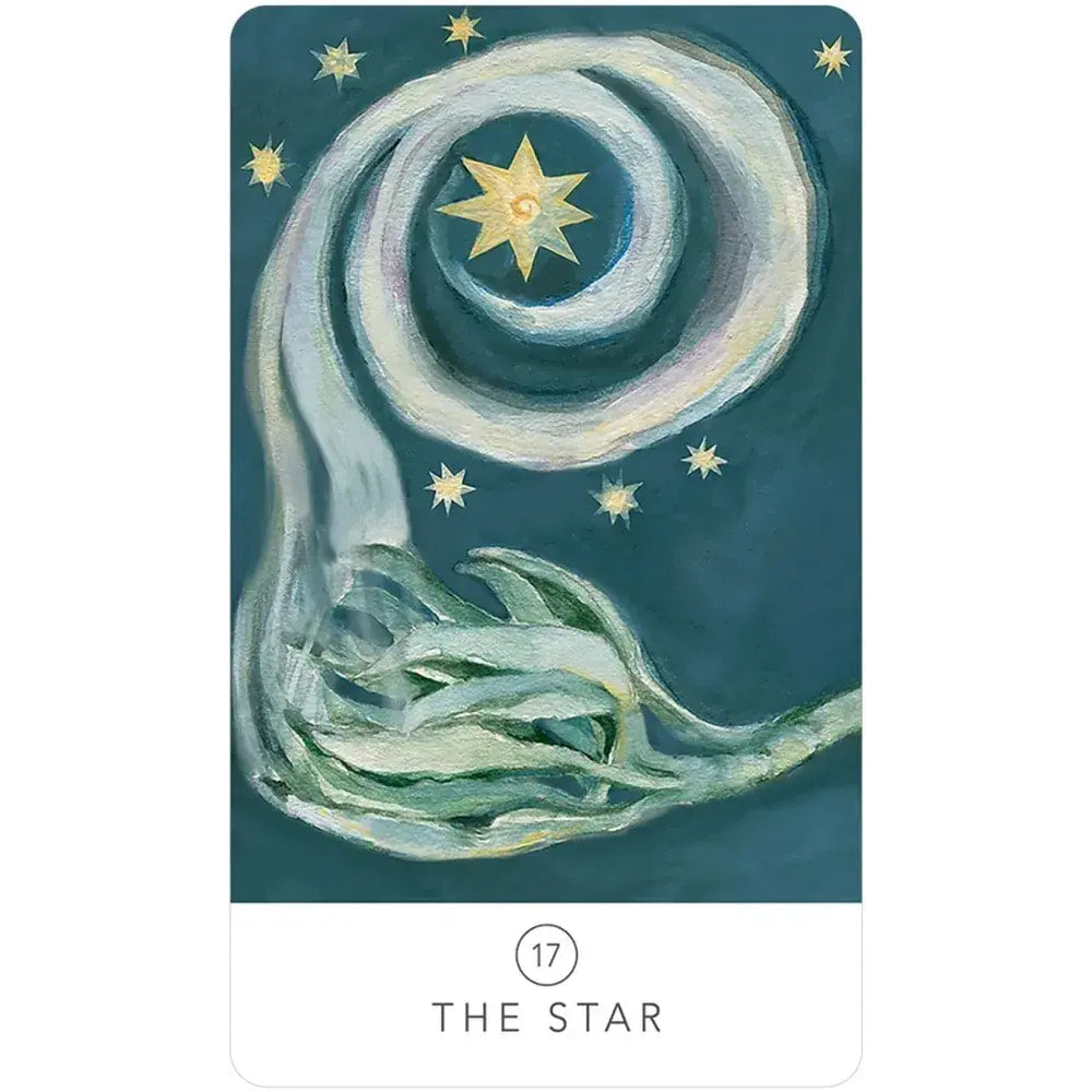 A vibrant White Sage Tarot card showing a hand with a star in the middle and a celestial star