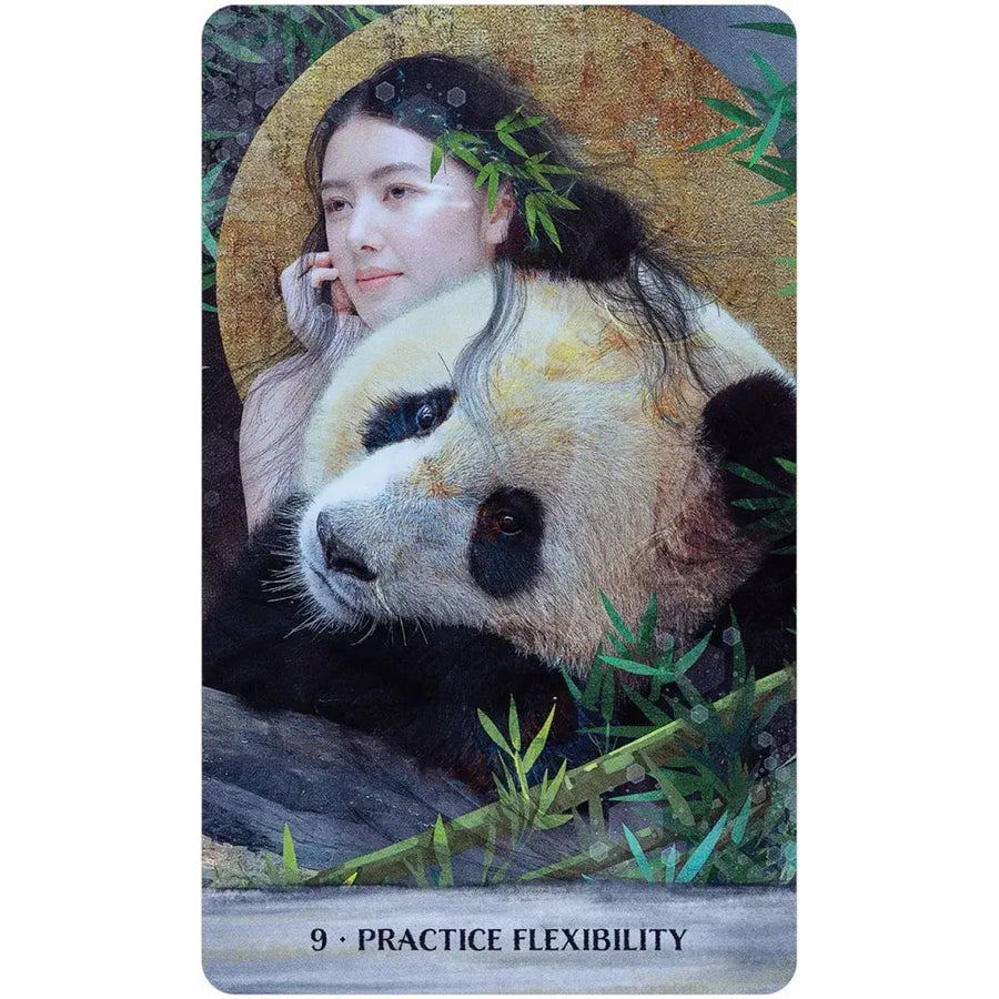 Close-up portrait of a giant panda with bamboo for Wild Woman Rising Oracle Deck