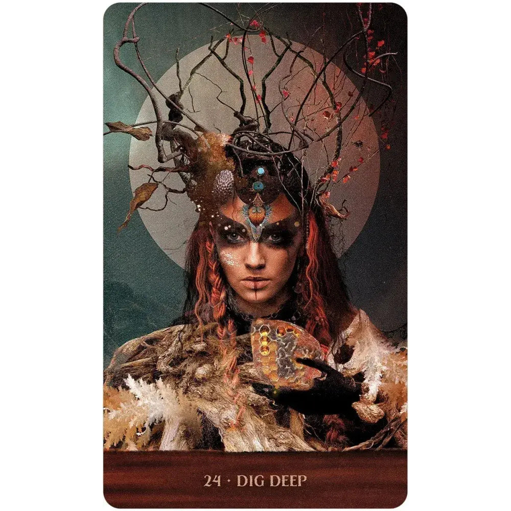 Mystical figure in ornate headdress from Wild Woman Rising Oracle Deck #LV4405