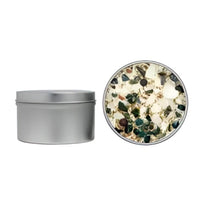 Silver tin floral gemstone candle in Winter Soy Crystal Holiday scent LV5595