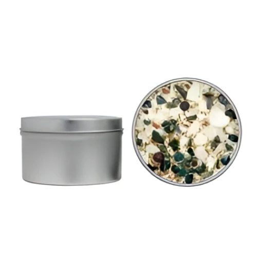 Silver tin floral gemstone candle in Winter Soy Crystal Holiday scent LV5595