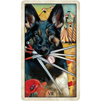 Wise Dog Tarot #LV9576: German Shepherd with silver blades in circus scene