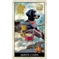 Artistic black dog as Queen of Cups tarot card, Wise Dog Tarot LV9576