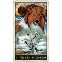 Shetland sheepdog as High Priestess on Wise Dog Tarot #LV9576