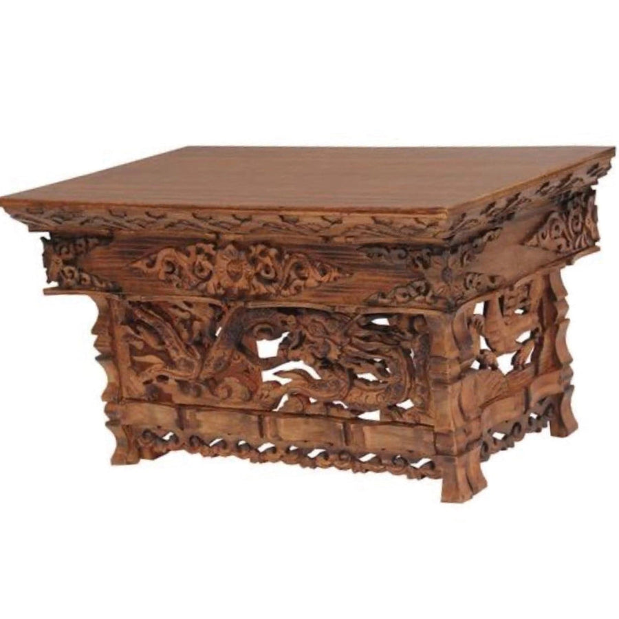 Wood Hand Carved Tibetan Altar #LV3728: Ornate wooden table with intricate carvings