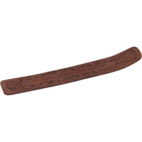 Dark brown wooden incense holder with carved flower patterns BC0442