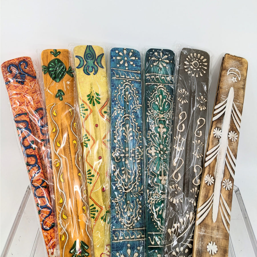 Colorful wooden incense sticks in holder #Q330, ash catcher design