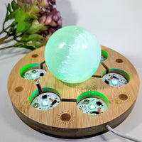 Translucent green glowing orb on 6-inch wooden LED bamboo base #BC0238