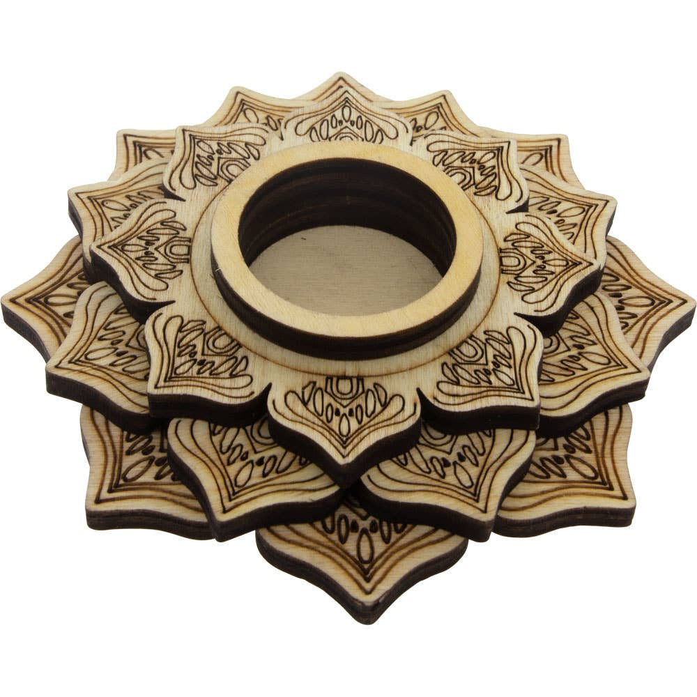 Wooden Sphere Stand w/ LED - Mandala #BC0552