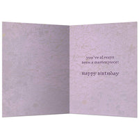 Lavender textured Work Of Art Birthday Card #14786 with black text You’ve always been a masterpiece! Happy birthday