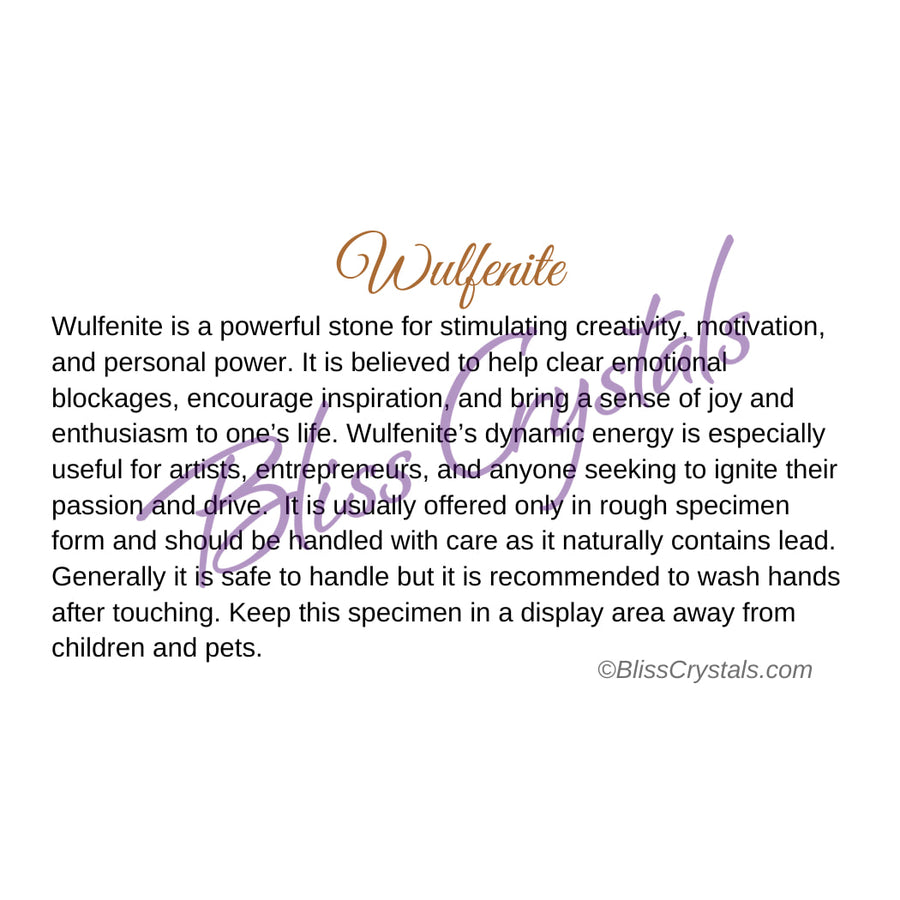 Wulfenite Crystal Information Card Double sided #HC193 $1.25