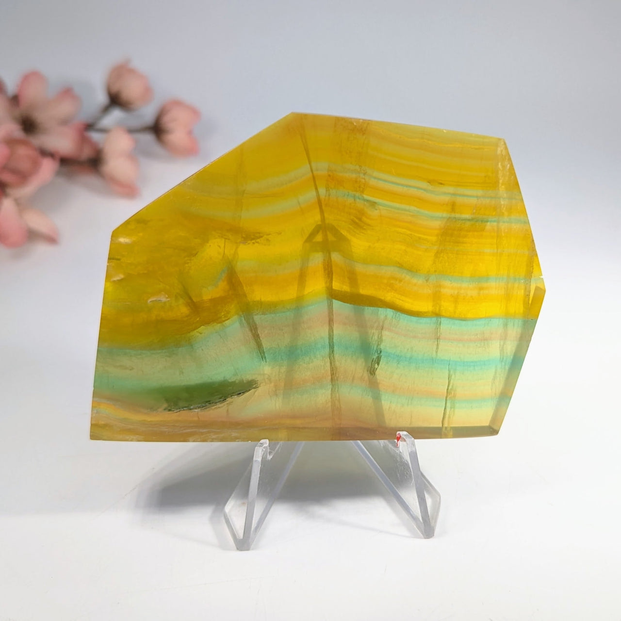 Yellow Fluorite 3.2’’ Slab #BC0134 on Clear Stand