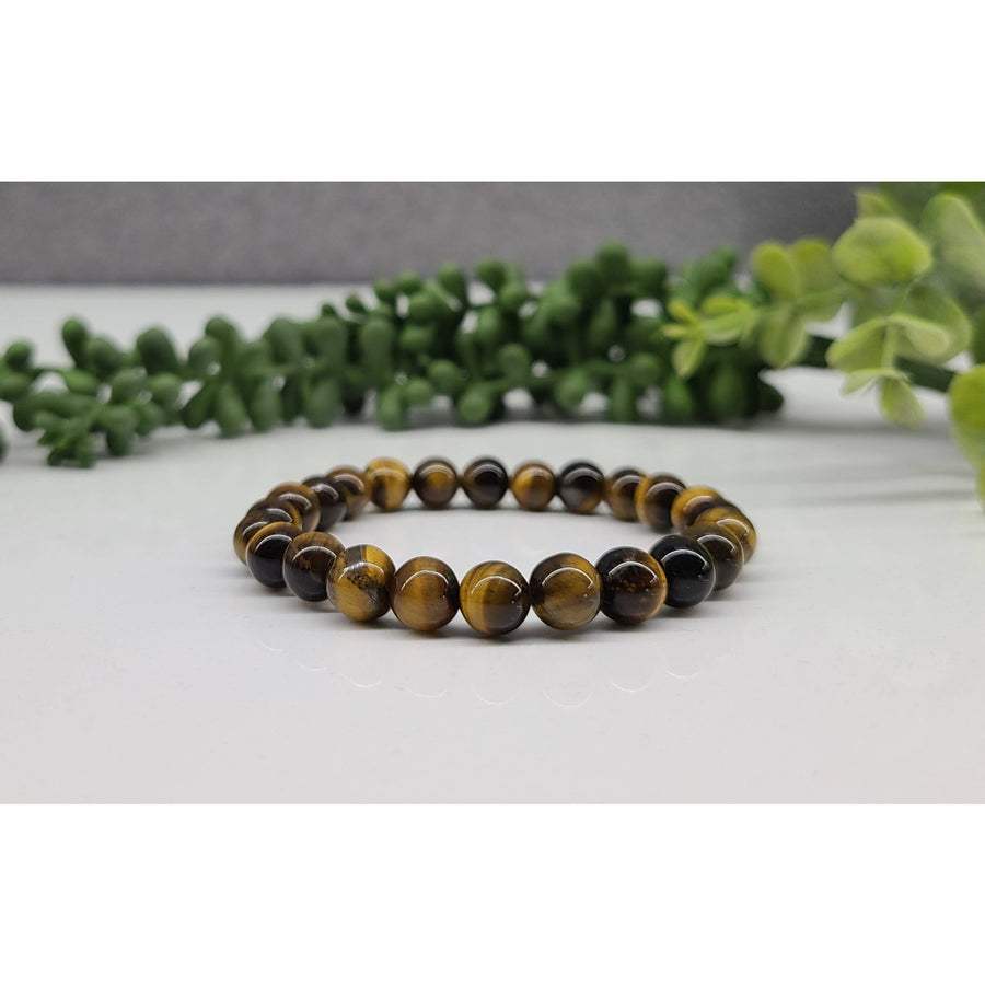 Yellow Tiger’s Eye Beaded Bracelet with 8mm stretchable beads, 7.5-inch length