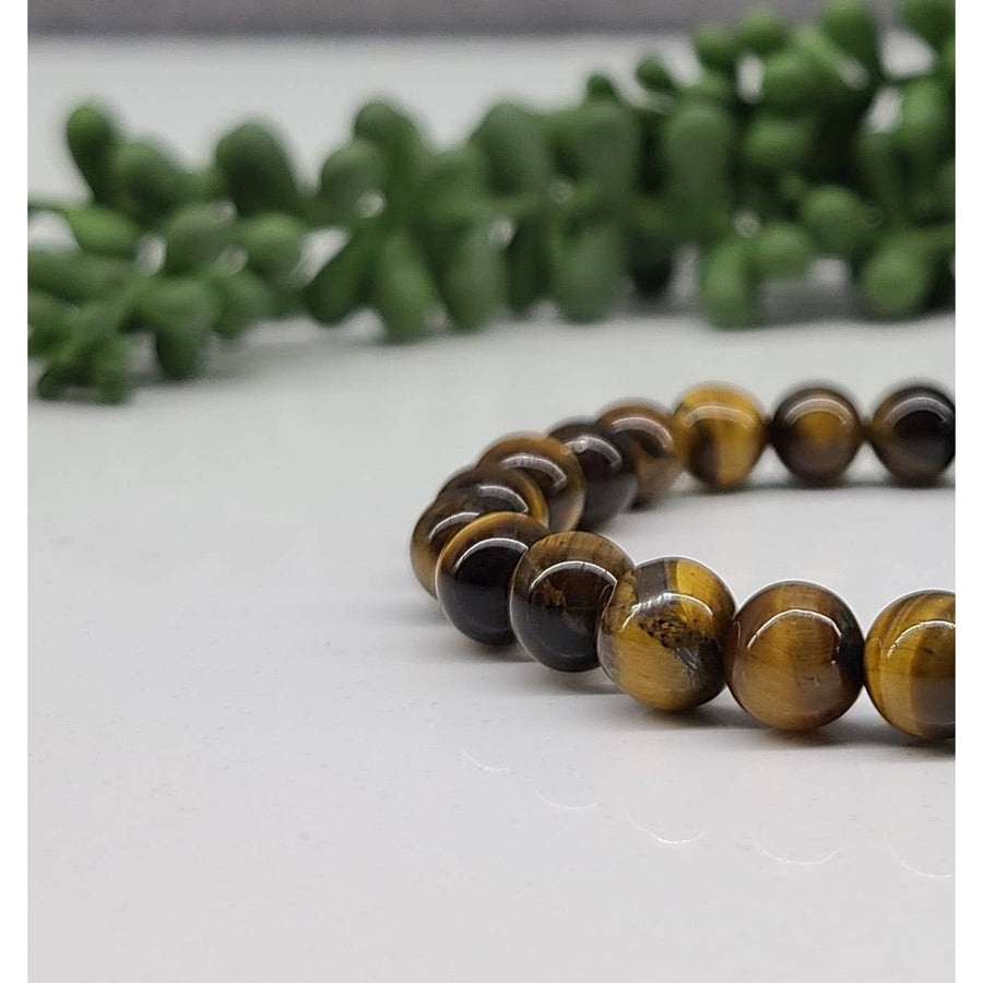 Yellow Tiger’s Eye beaded bracelet with stretchable 8mm beads, 7.5 inches long