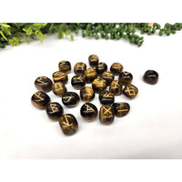 Yellow Tiger’s Eye Gemstone Rune Sets with Velvet Pouch displaying Tiger’s Eye rune stones