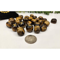Yellow Tigers Eye Gemstone Rune Stones with Velvet Pouch for Tarot and Divination