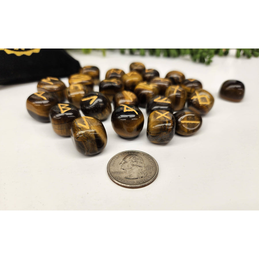 Yellow Tigers Eye Gemstone Rune Stones with Velvet Pouch for Tarot and Divination