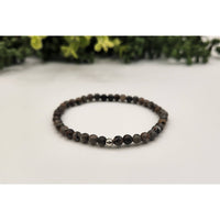 Black lava bead bracelet with silver accent, matte Yooperlite UV reactive 4mm