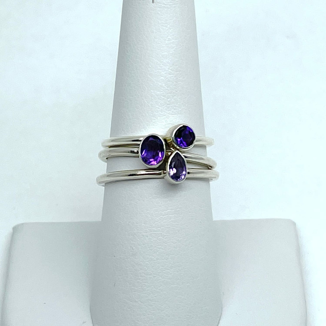 1 Amethyst Faceted Stackable Dainty Ring.925 Sterling Silver