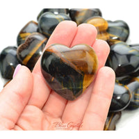 Thumbnail for 1 Blue Gold Tiger’s Eye Puffy Heart Size Large Prosperity 