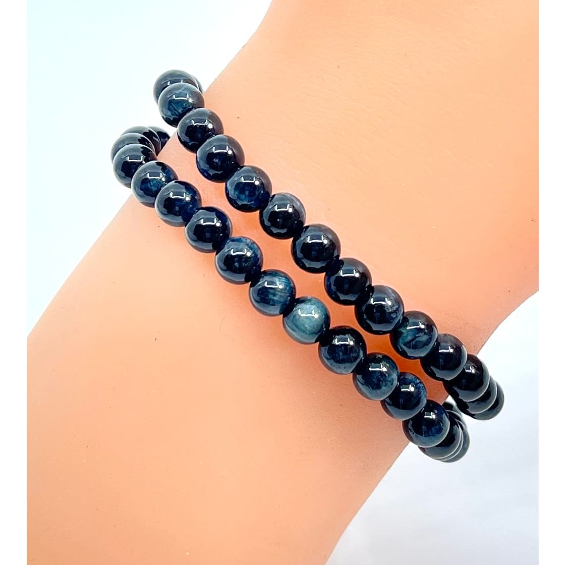 1 Blue Tigers Eye 6 mm Beaded Bracelet #SK3865 - $16