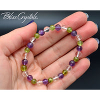 Thumbnail for 1 Clear Quartz Amethyst and Peridot 6 mm Beaded Stretch 