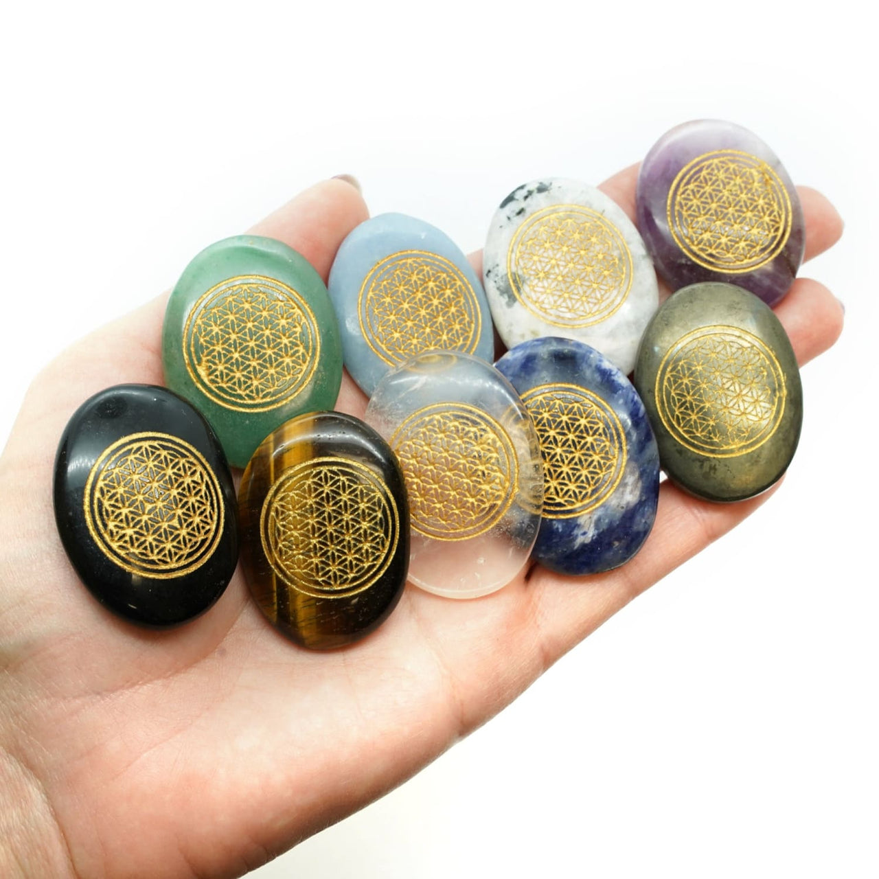 Flower of Life Etched Palm- You Choose Stone #LV0038