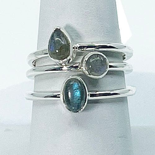 1 Labradorite Sterling Silver Ring Dainty Stackable Style 