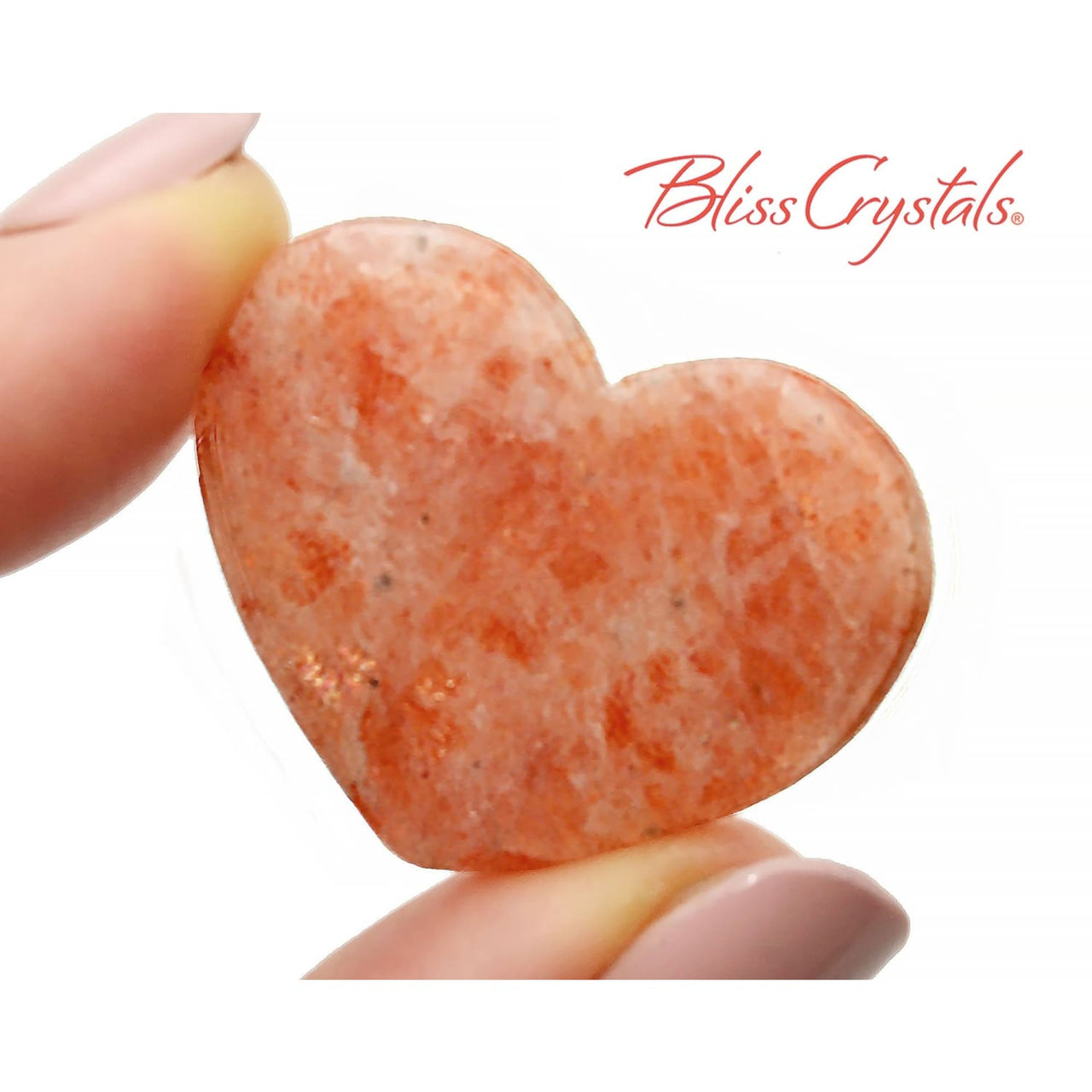 1 Mini SUNSTONE Polished Heart Peach Color Healing Crystal 