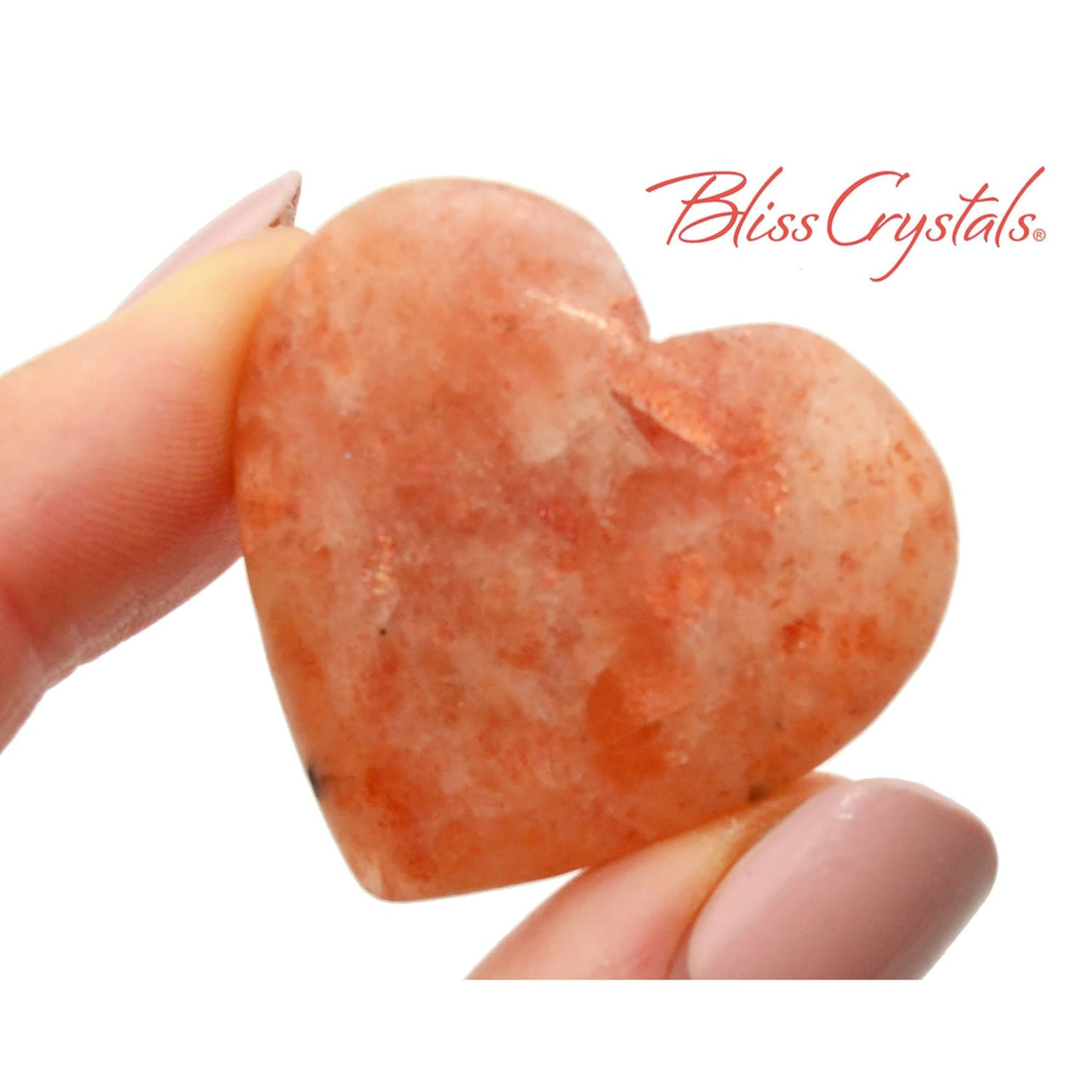 1 Mini SUNSTONE Polished Heart Peach Color Healing Crystal 
