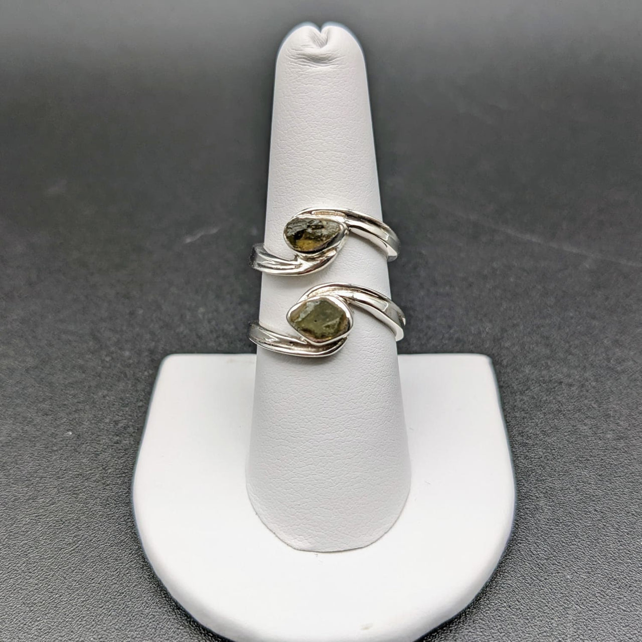 1 Moldavite Sterling Silver Swoop Ring #SK2626D - $125