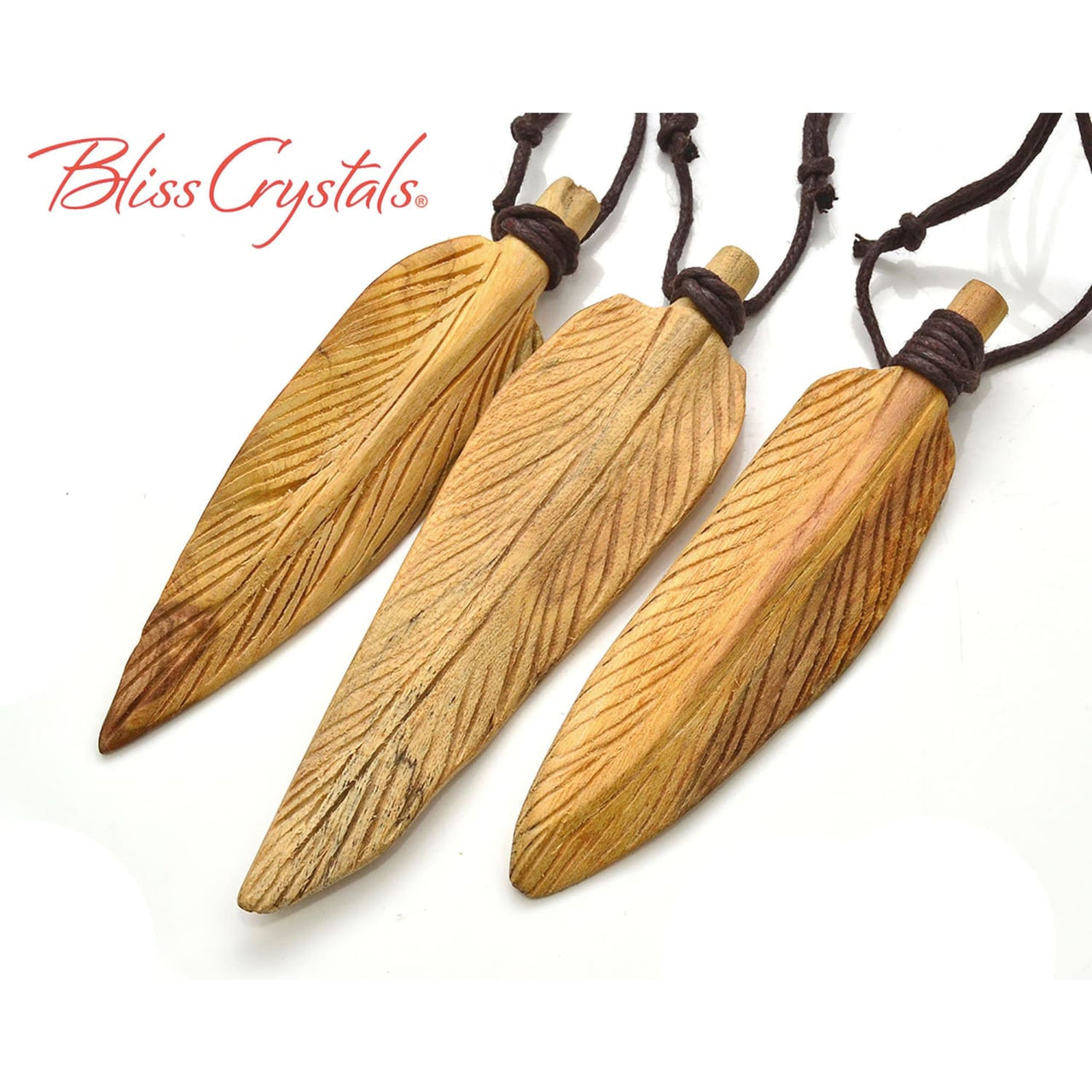 1 Palo Santo Feather Pendant Carving Wood Necklace Healing 