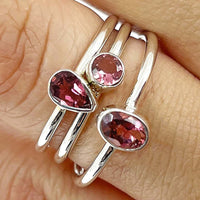 Thumbnail for 1 Pink Tourmaline Stackable Faceted Sterling Ring #SK6821P -