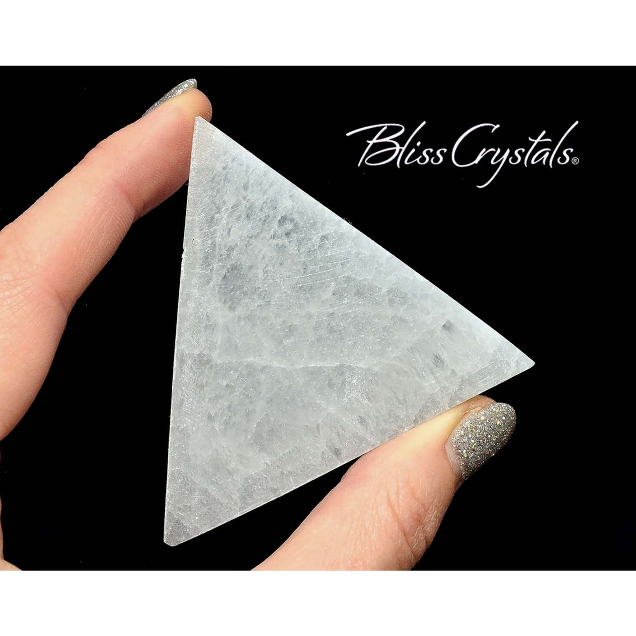 1 SELENITE Flat Triangle 2.7 inch Polished Grid Stone White 