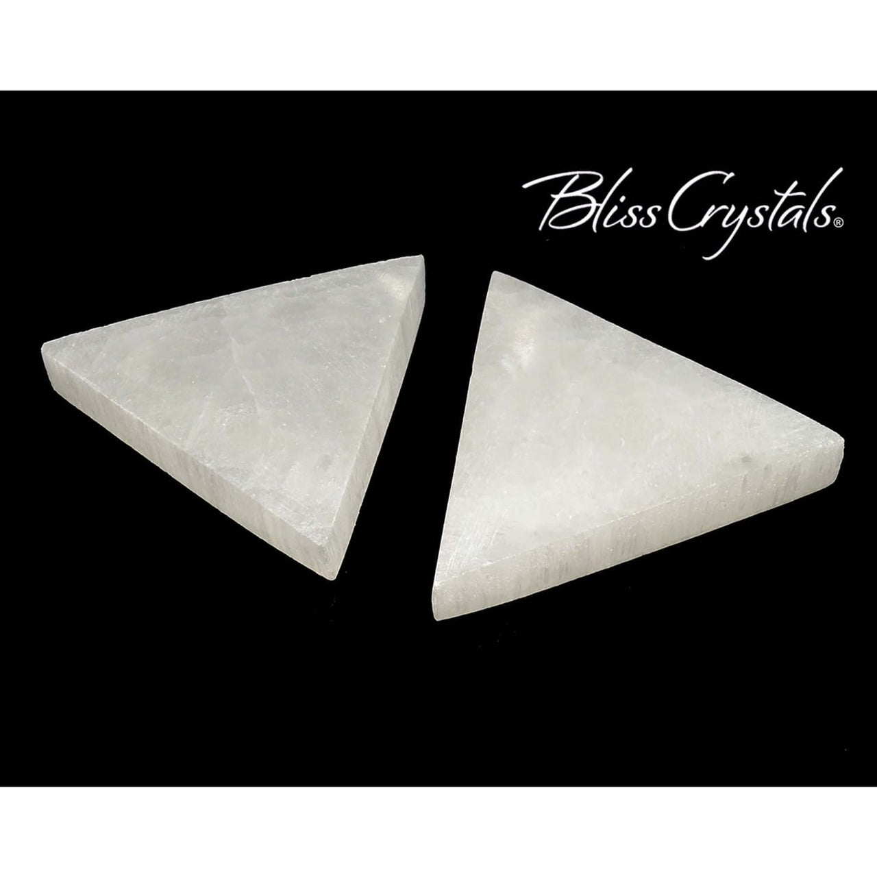 1 SELENITE Flat Triangle 2.7 inch Polished Grid Stone White 