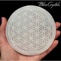 Thumbnail for 1 Selenite Round Plate w/ the Flower of Life Laser Etched 