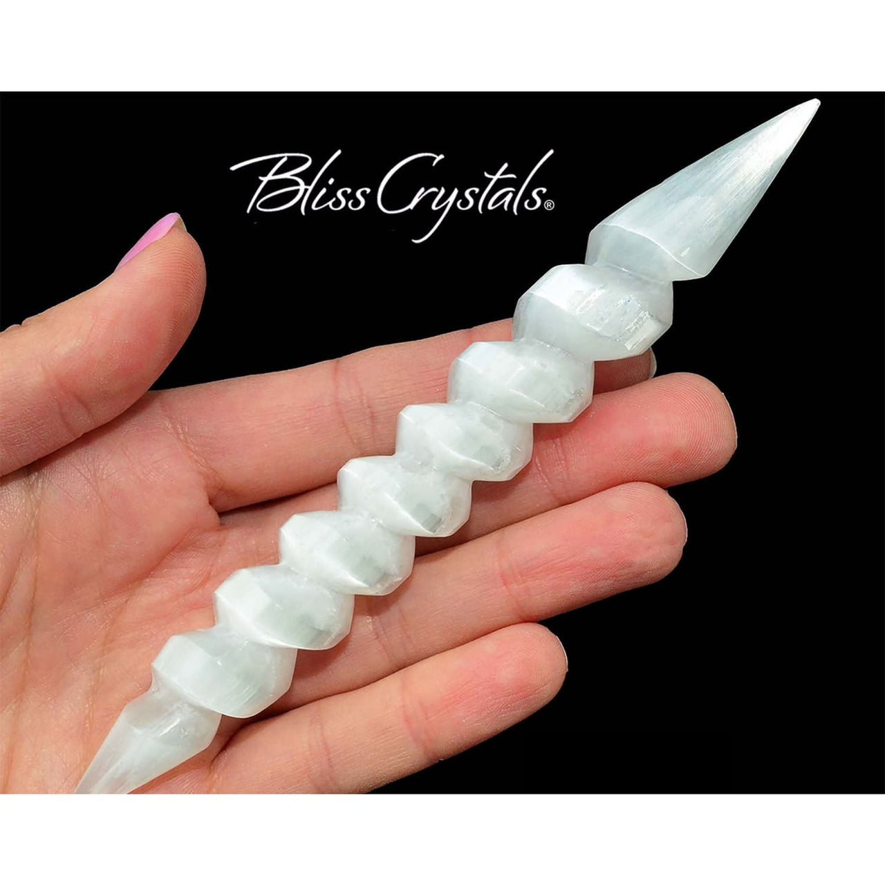 1 SELENITE WAND Spiral Double Terminated Design Crystal 