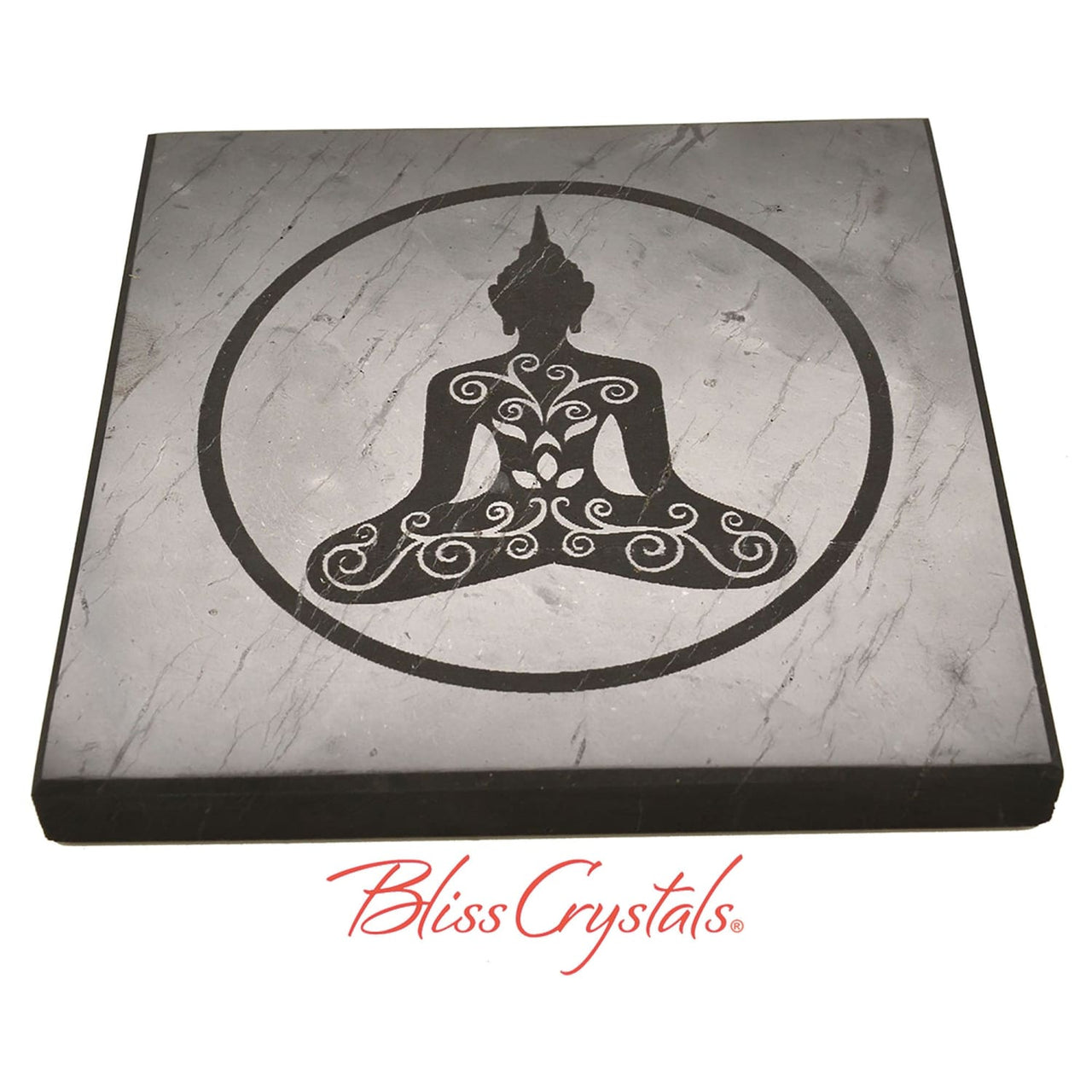 1 SHUNGITE Square Plate w/ Buddha etched Polished Altar 