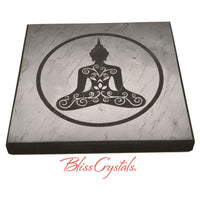 Thumbnail for 1 SHUNGITE Square Plate w/ Buddha etched Polished Altar 