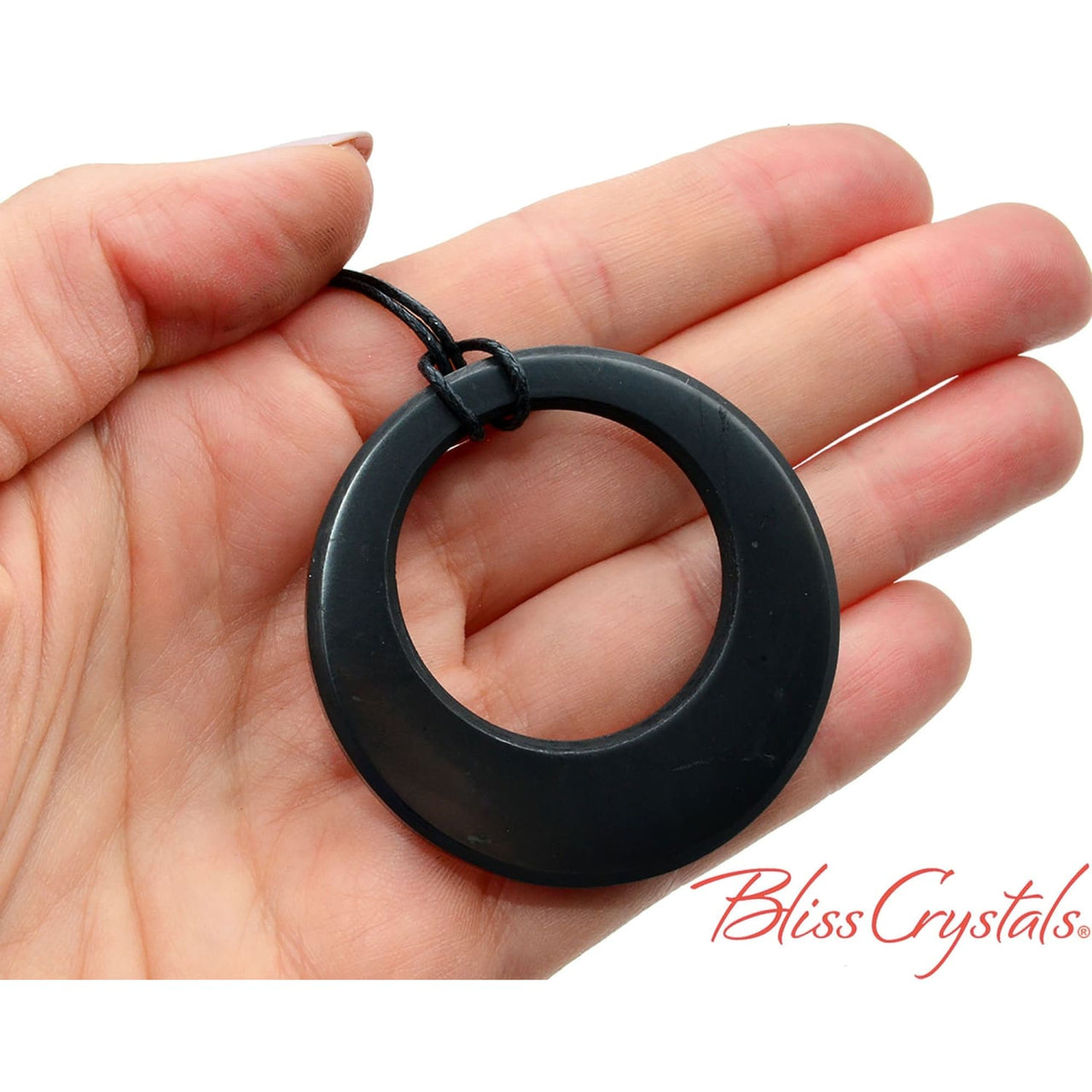 1 Shungite Stone Circle Pendant w/ Cord for protection #ST68