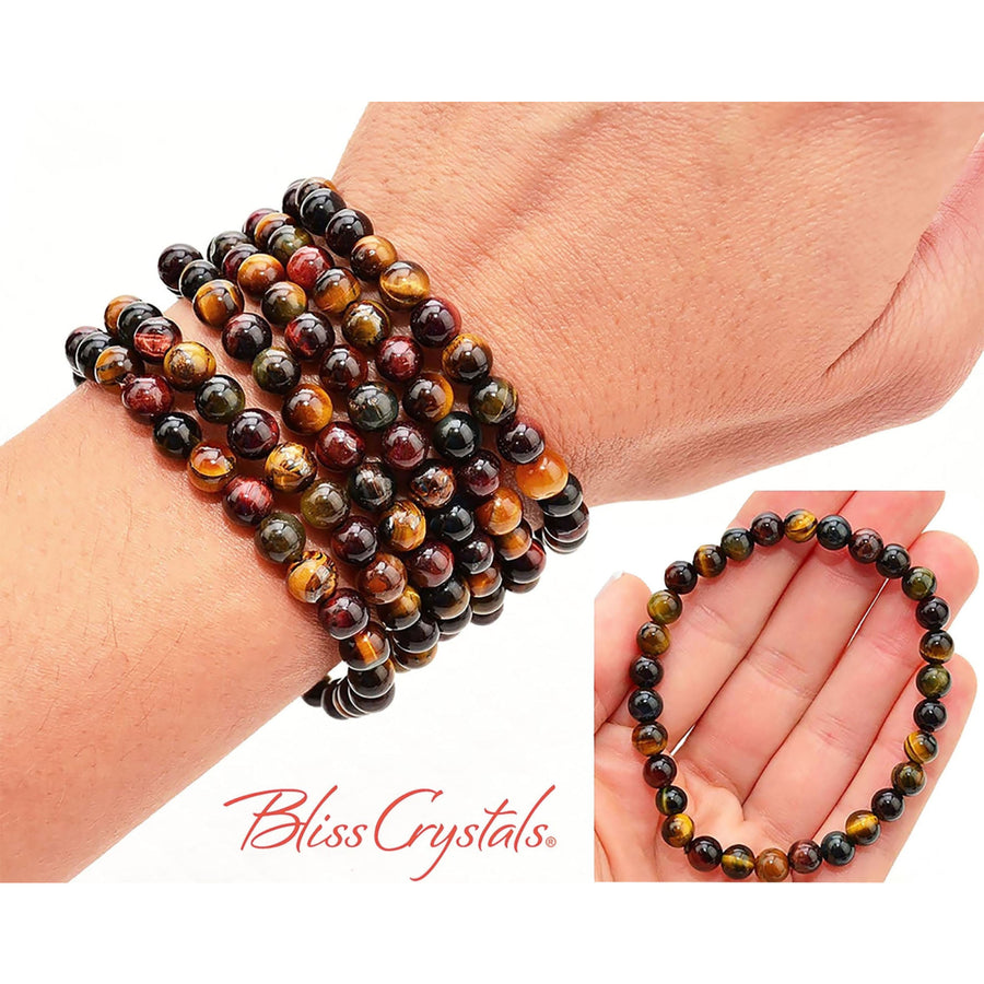 1 TIGER’S EYE Bracelet Gold Red Blue 6mm Stretch Elastic AKA